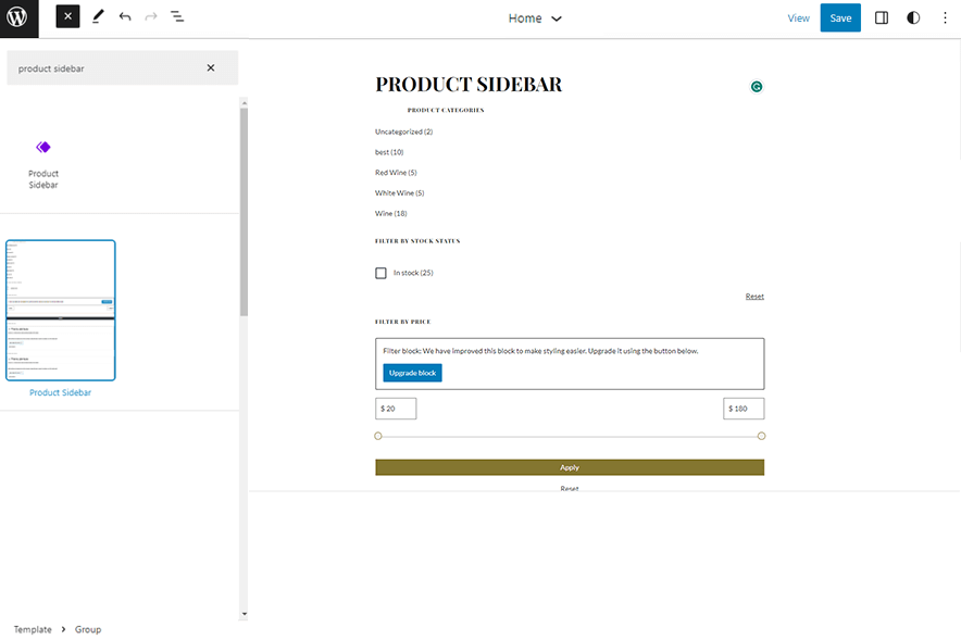 Drinkify - Products Sidebar